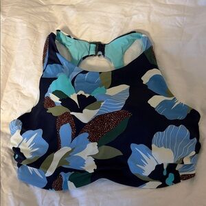 Athleta 34 D 34DD Navy and Aqua Floral swim  Top